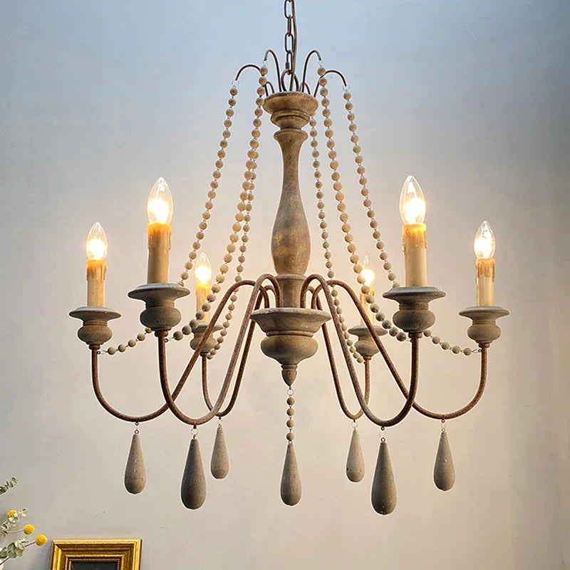 Lustre bois vintage blanc salon - vue 5