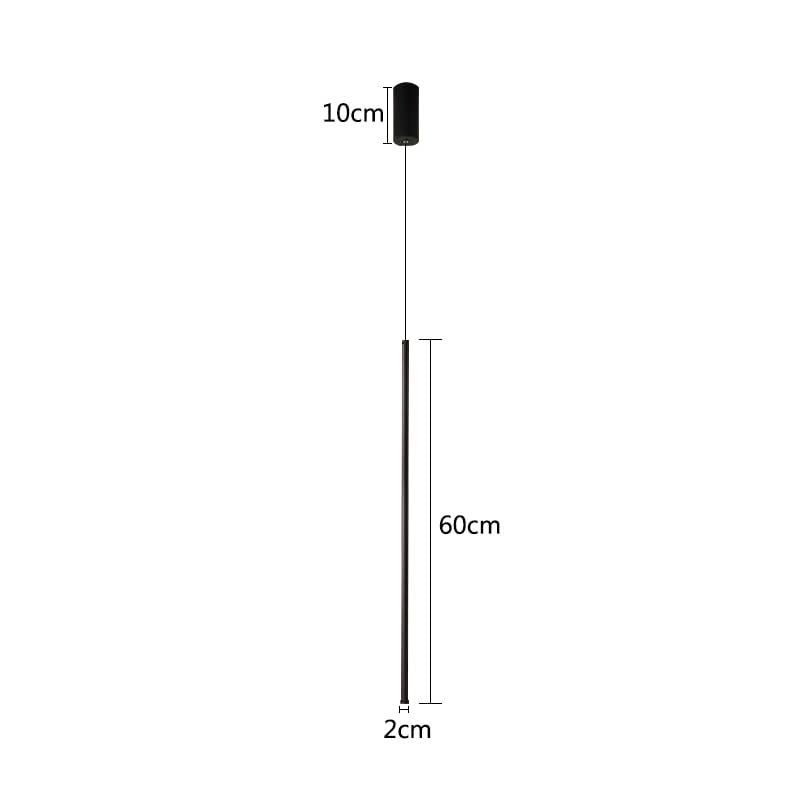 Suspension lumineuse tubulaire Dimoree noire mate au design minimaliste avec dimensions techniques détaillées