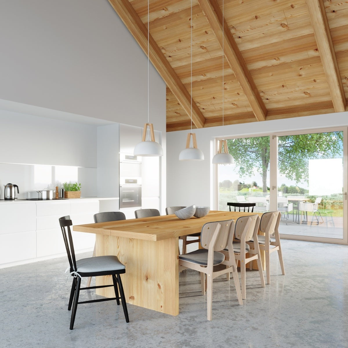 Suspension bois scandinave blanc - vue 1