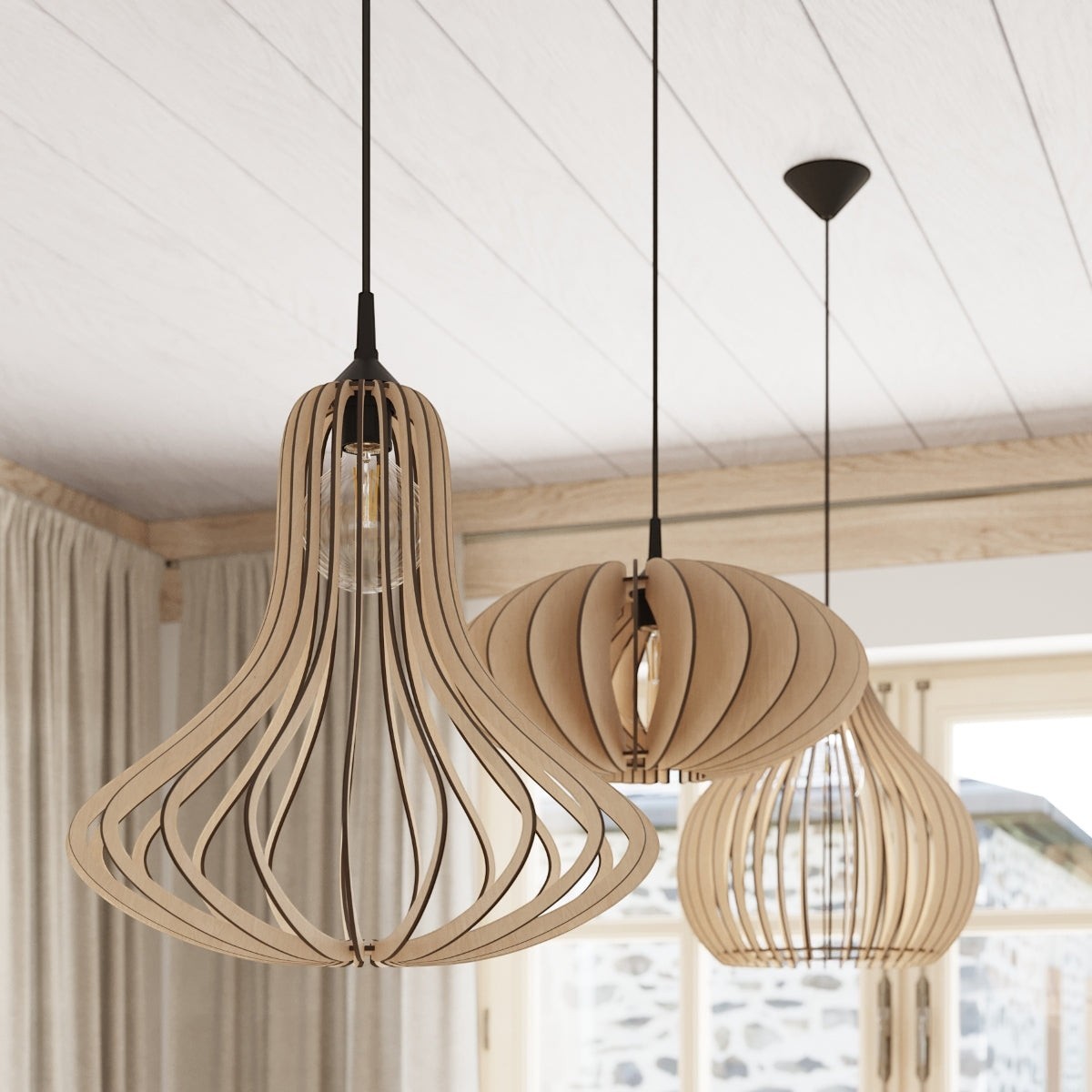 Suspension bois scandinave salon - vue 1