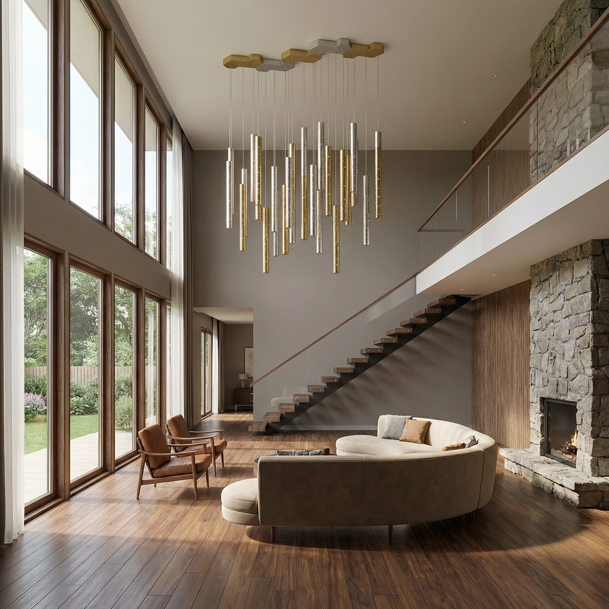 Lustre acier led salon - vue 2