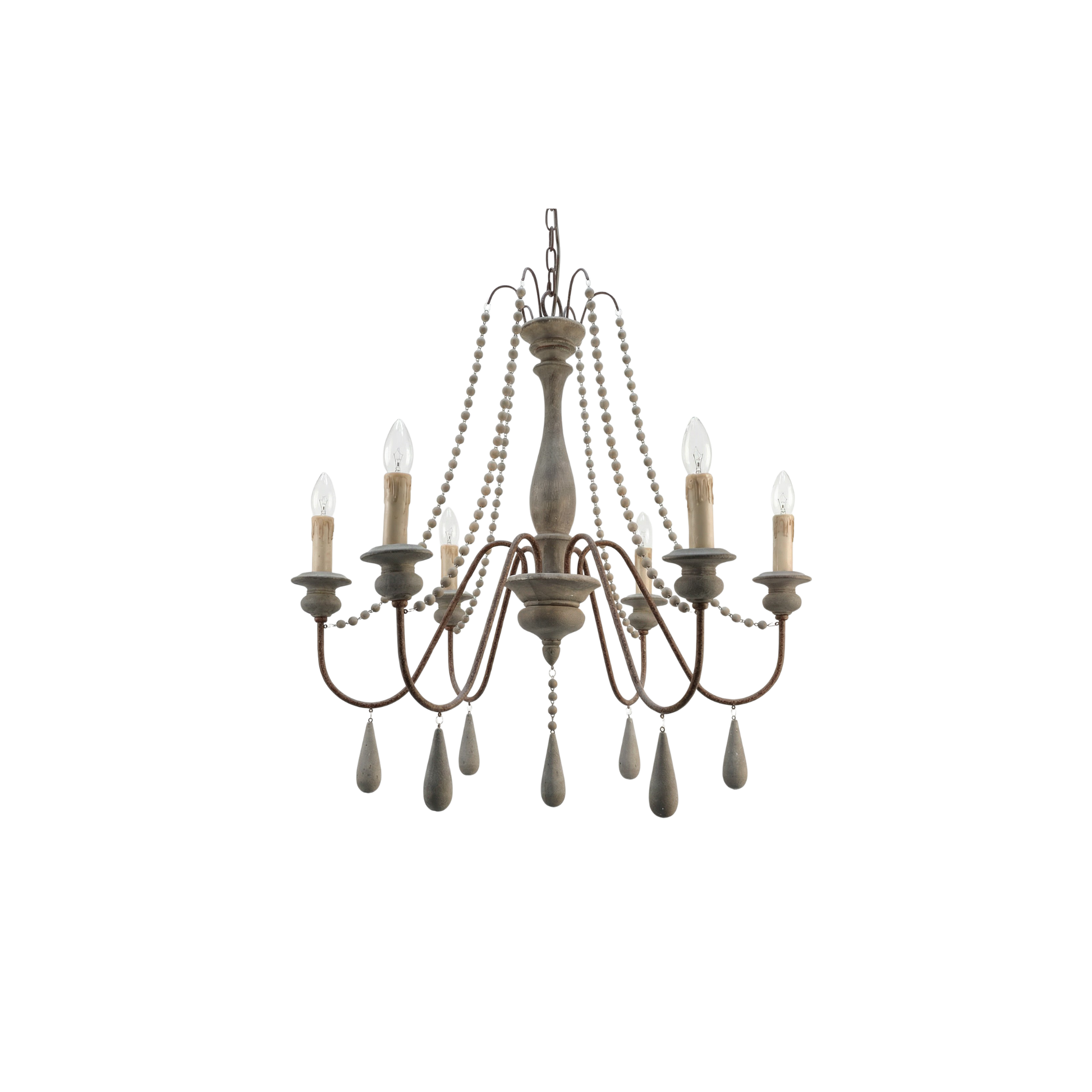 Lustre bois vintage blanc salon - vue 1