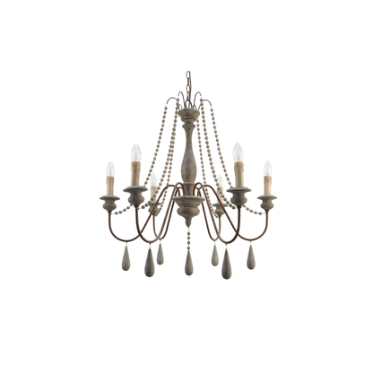 Lustre bois vintage blanc salon - vue 1