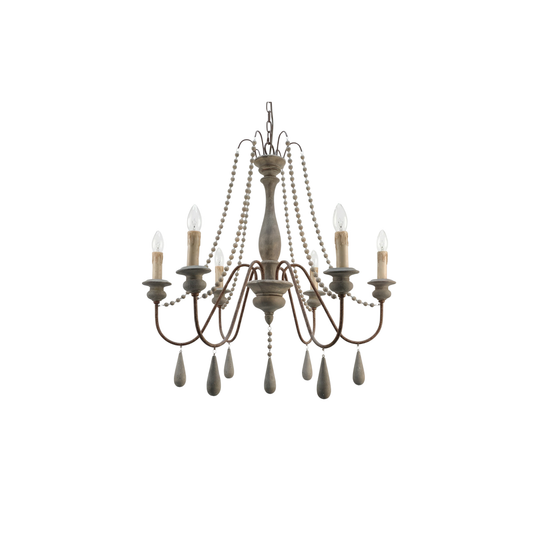 Lustre bois vintage blanc salon - vue 1