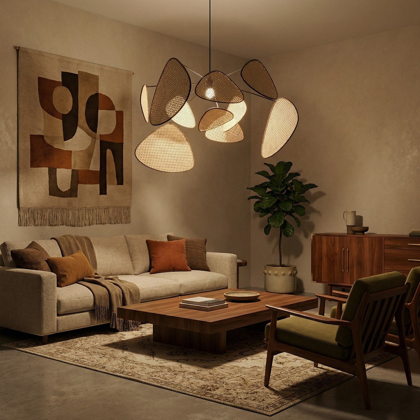 Lustre bambou boheme salon - vue 3