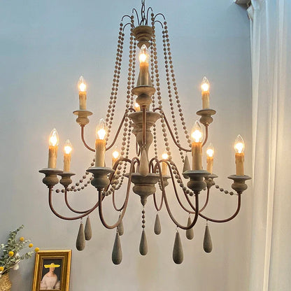 Lustre bois vintage blanc salon - vue 4