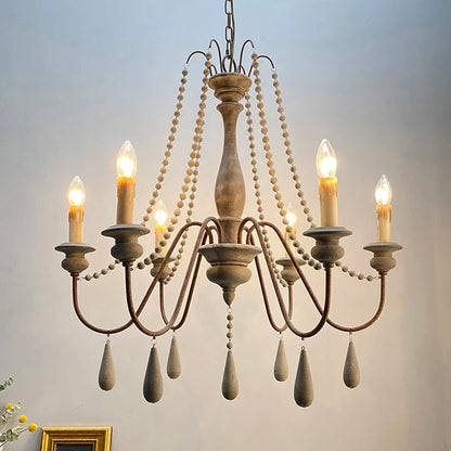 Lustre bois vintage blanc salon - vue 5