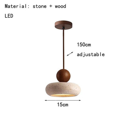 Suspension Luminaire Décoratif en Bois et Pierre - Élégance Rustique pour Votre Intérieur