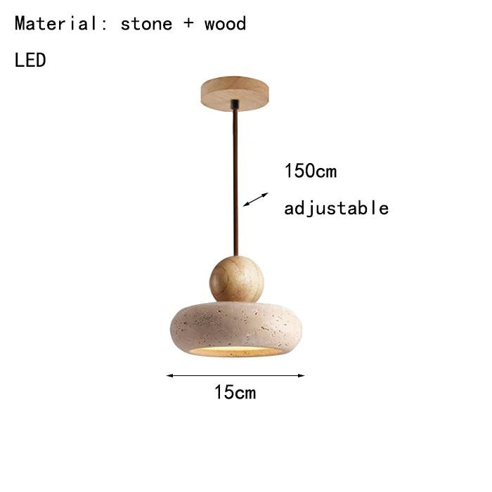 Suspension Luminaire Décoratif en Bois et Pierre - Élégance Rustique pour Votre Intérieur