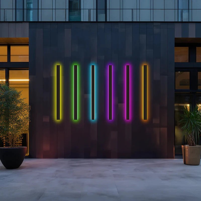 Appliques murales Dimoree LED minimalistes et étanches avec éclairage coloré sur façade moderne
