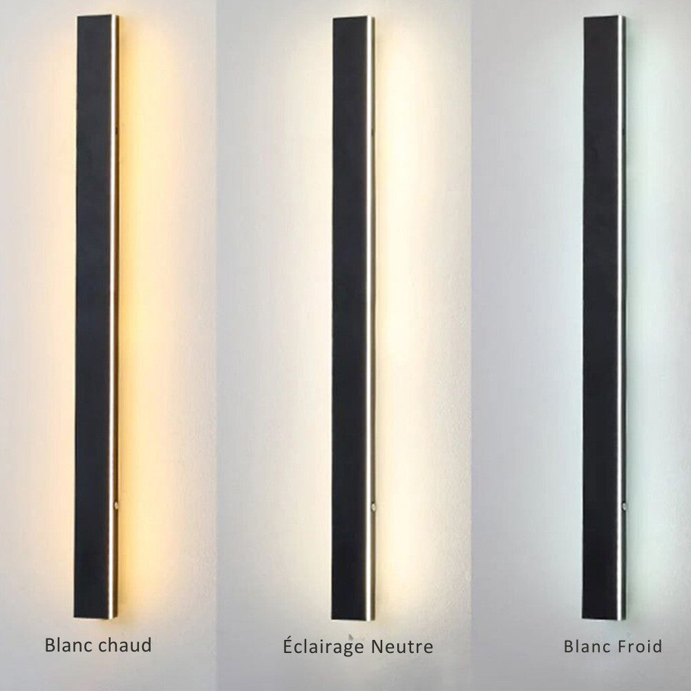 Applique murale extérieure Dimoree minimaliste noire en métal avec trois options de température de couleur LED