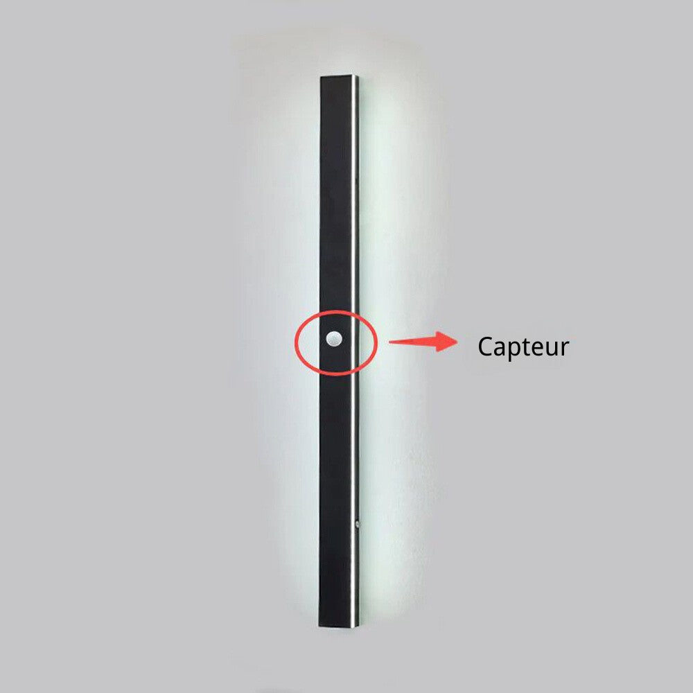 Applique murale extérieure Dimoree noire minimaliste en métal avec capteur de mouvement intégré