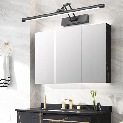 Applique murale linéaire Dimoree noire réglable installée au-dessus d'un miroir de salle de bain moderne