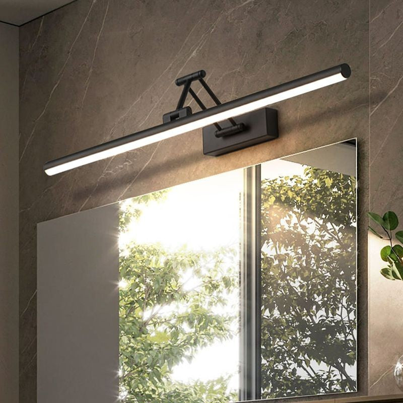 Applique murale Dimoree linéaire noire réglable avec éclairage LED au-dessus d'un miroir de salle de bain