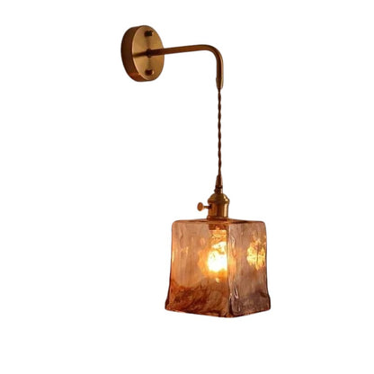 Applique murale Dimoree moderne avec abat-jour en verre ambre et support en cuivre pour salon ou salle de bain