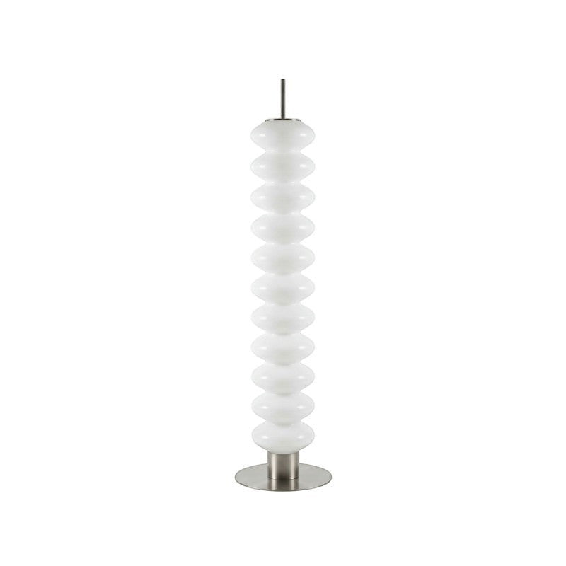 Lampadaire design Dimoree en acrylique blanc avec structure empilée et base ronde en métal pour une lumière douce