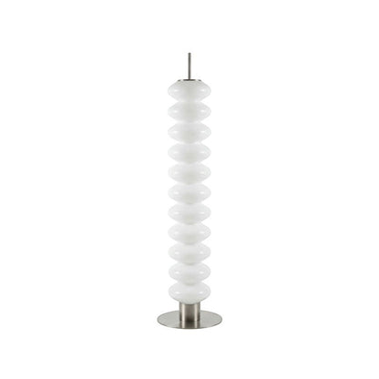 Lampadaire design Dimoree en acrylique blanc avec structure empilée et base ronde en métal pour une lumière douce