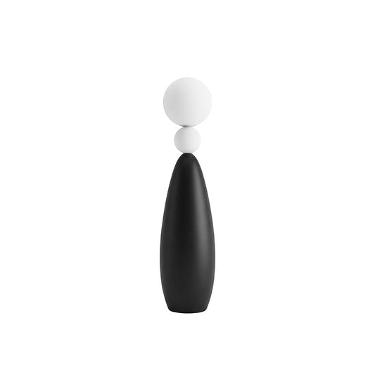 Lampadaire Dimoree en fer noir et blanc, design moderne avec sphères empilées, idéal pour salon.