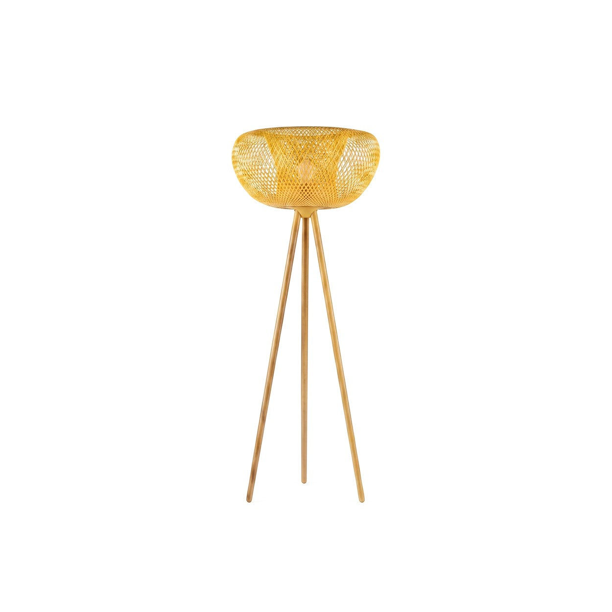 Lampadaire trépied Dimoree en bambou tressé naturel pour un éclairage bohème doux et chaleureux