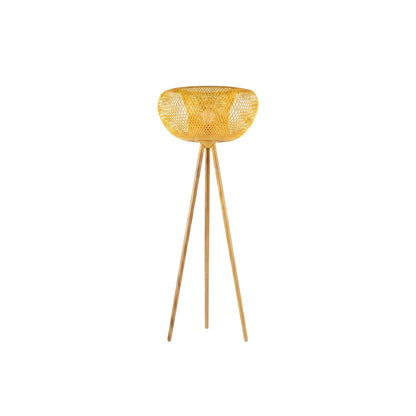 Lampadaire trépied Dimoree en bambou tressé naturel pour un éclairage bohème doux et chaleureux