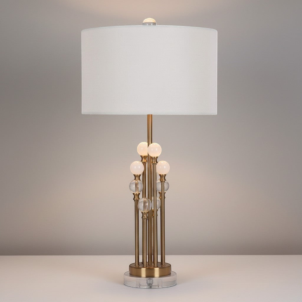Dimoree lampe à poser art déco en métal doré et cristal, abat-jour blanc, 50 cm de hauteur