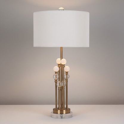Dimoree lampe à poser art déco en métal doré et cristal, abat-jour blanc, 50 cm de hauteur