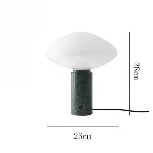 Lampe à poser Dimoree en marbre vert foncé et abat-jour champignon blanc au style nordique vintage