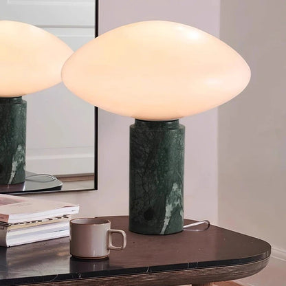 Lampe à poser Dimoree en marbre vert avec abat-jour en verre opalin blanc, style nordique vintage pour salon