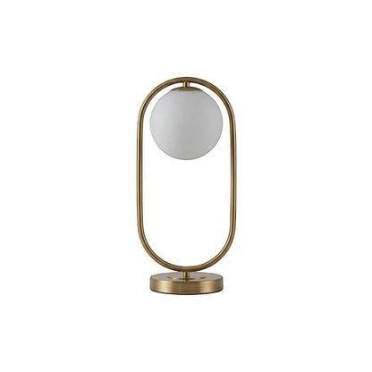 Lampe à poser LED Dimoree au design ovale moderne avec structure dorée et globe en verre dépoli blanc