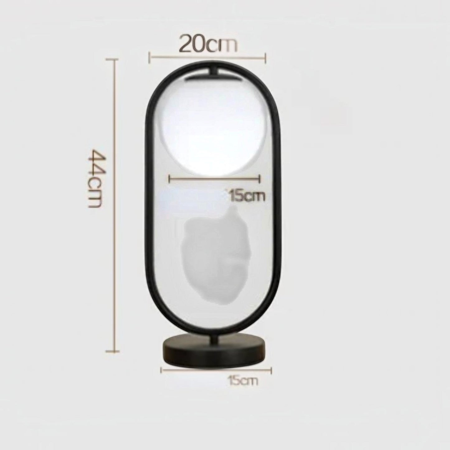 Lampe à poser LED Dimoree ovale noire avec globe lumineux, design moderne et dimensions indiquées