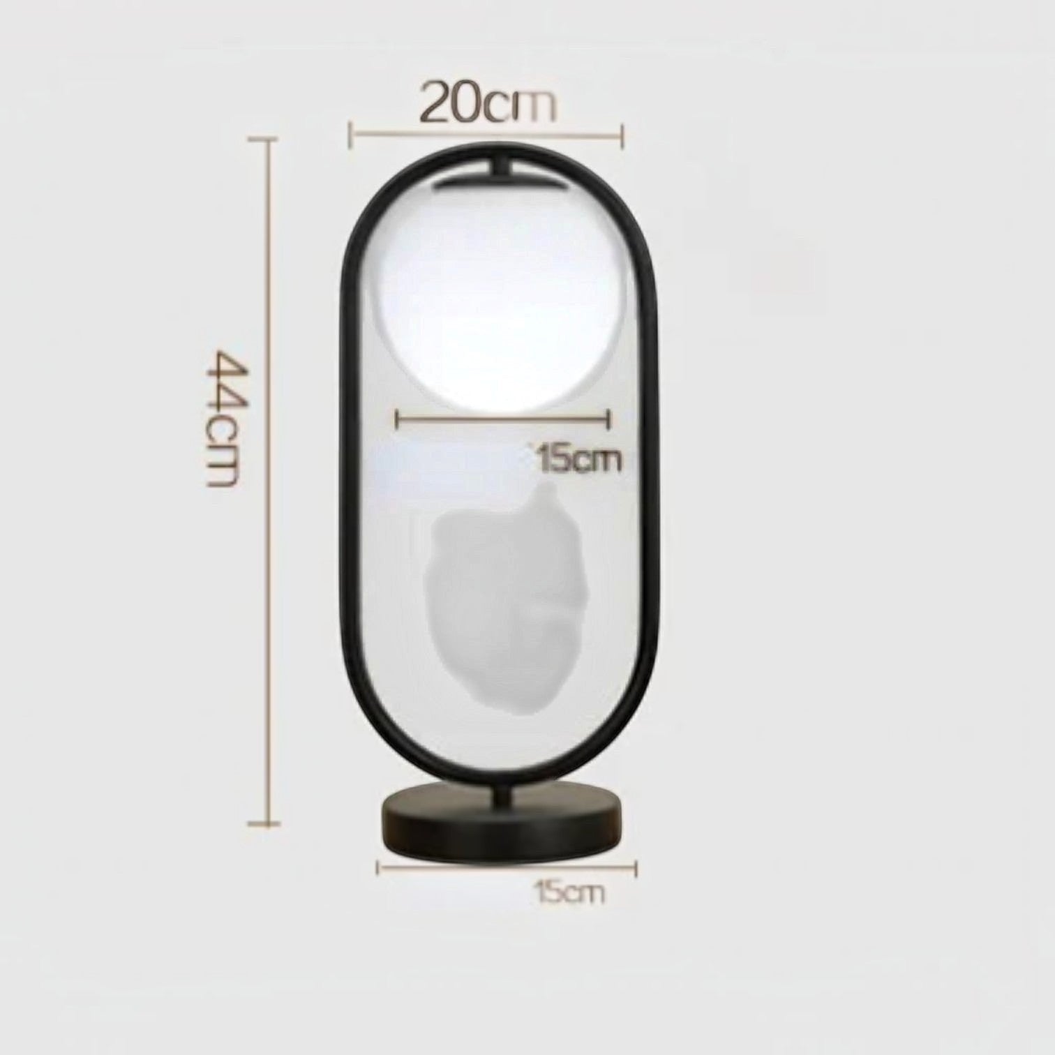 Lampe à poser LED Dimoree ovale noire avec globe lumineux, design moderne et dimensions indiquées