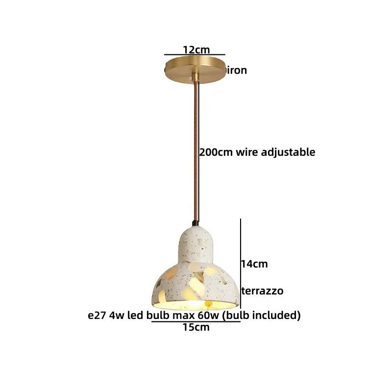 Suspension lumineuse Dimoree en terrazzo et bois, style Wabi Sabi, avec câble réglable de 200 cm.