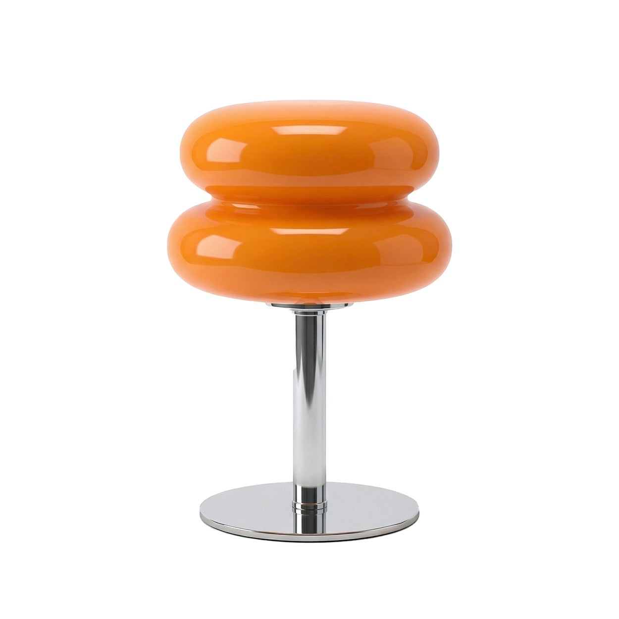 Lampe de table Dimoree en verre soufflé orange avec abat-jour organique et pied en métal chromé brillant