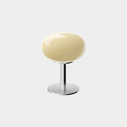 Lampe de table Dimoree en verre soufflé crème avec abat-jour organique et pied en métal chromé moderne