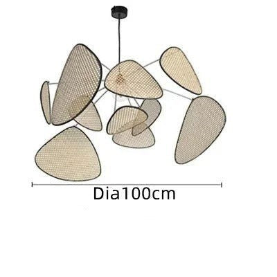 Lustre bohème Dimoree en bambou tressé avec plusieurs abat-jours en forme de pétales pour salon