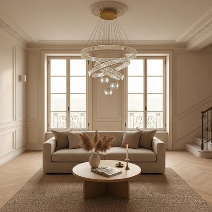 Lustre Dimoree moderne en cristal suspendu avec éclairage LED pour un salon spacieux et élégant