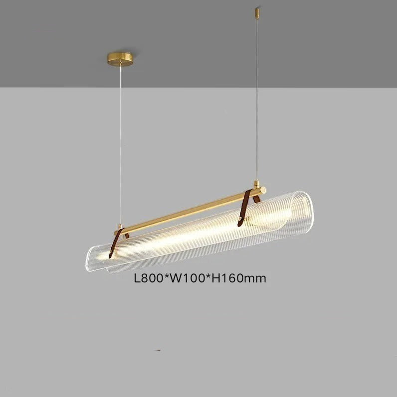 Lustre LED Dimoree minimaliste en verre strié et métal doré pour salon ou salle à manger