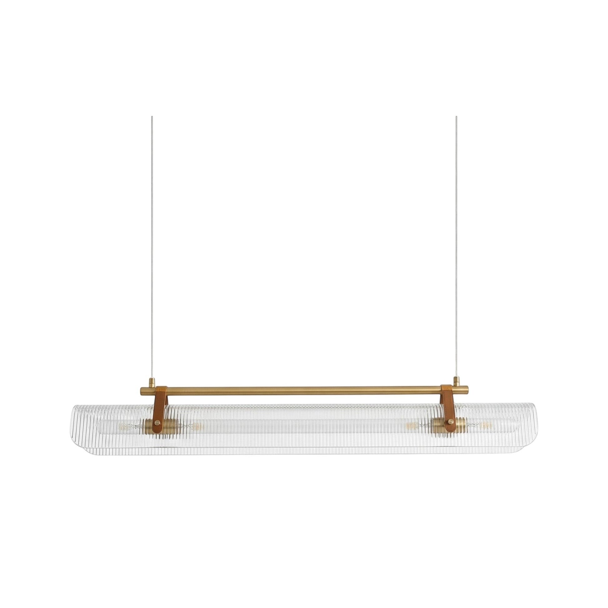 Lustre LED minimaliste Dimoree en verre strié et métal doré, design suspendu élégant pour salon ou salle à manger.
