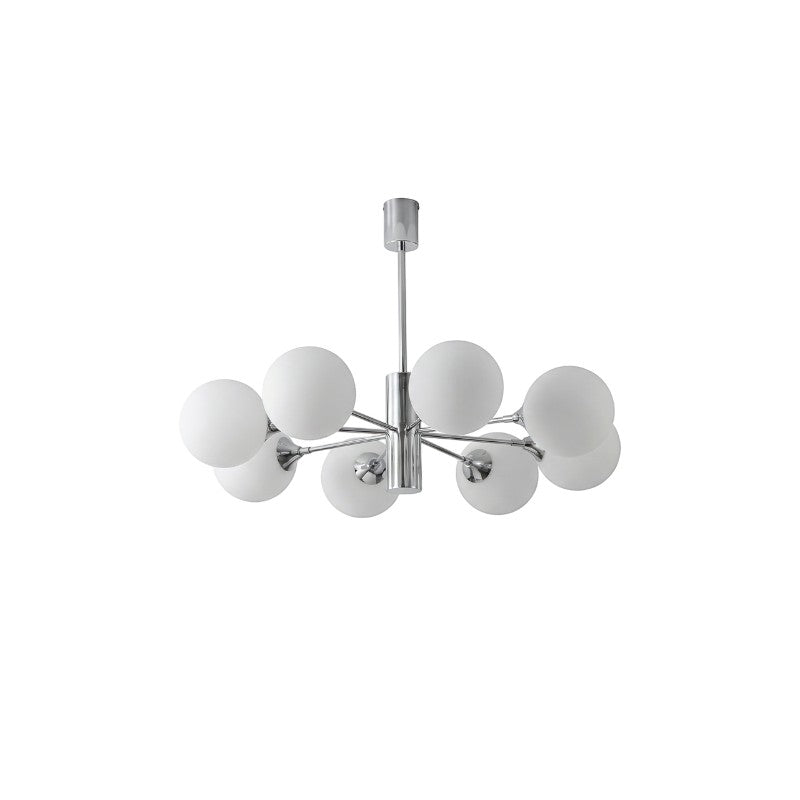 Lustre moderne Dimoree à structure en métal chromé et globes en verre dépoli pour un éclairage design et chaleureux