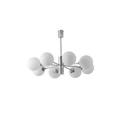 Lustre moderne Dimoree à structure en métal chromé et globes en verre dépoli pour un éclairage design et chaleureux