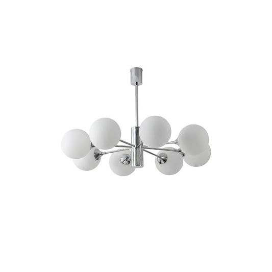 Lustre moderne Dimoree à structure en métal chromé et globes en verre dépoli pour un éclairage design et chaleureux