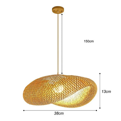 Lustre en rotin Dimoree tissé à la main, forme organique, éclairage doux et chaleureux pour décoration bohème.