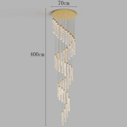 Lustre suspendu Dimoree en spirale doré avec diffuseurs en verre texturé pour salon à haut plafond