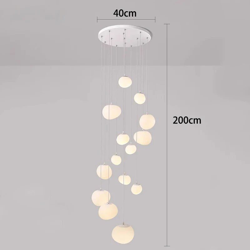 Lustre suspendu moderne Dimoree en alliage blanc avec multiples globes lumineux pour salon ou escalier