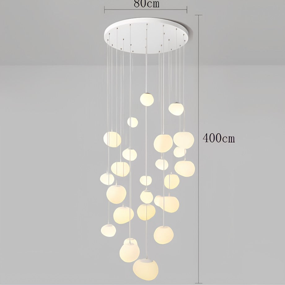 Lustre suspendu moderne Dimoree en alliage blanc avec multiples sphères lumineuses pour salon ou escalier