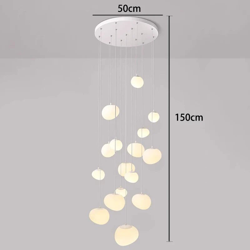 Lustre suspendu moderne Dimoree en alliage blanc avec multiples globes lumineux pour salon ou escalier