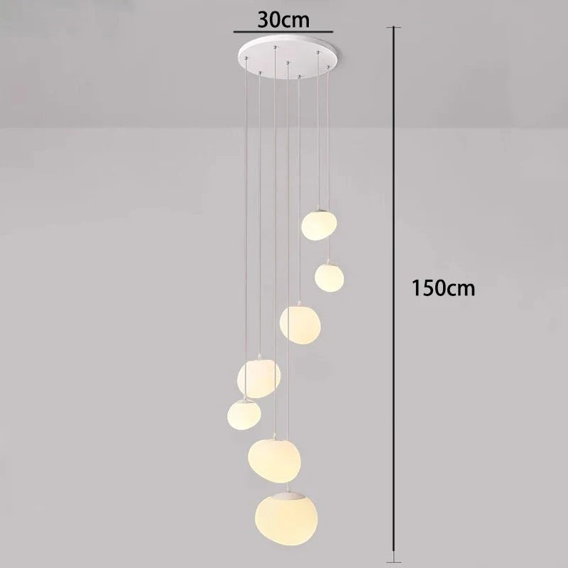 Lustre suspendu moderne Dimoree en alliage blanc avec plusieurs globes lumineux pour salon ou escalier