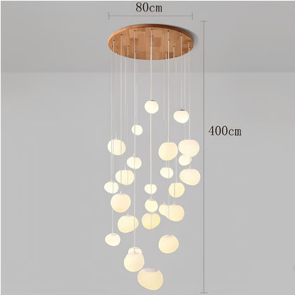 Lustre suspendu Dimoree moderne avec base en bois et multiples globes lumineux en verre pour salon ou escalier