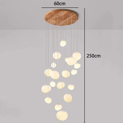 Lustre suspendu moderne Dimoree avec base en bois et multiples globes lumineux en verre pour salon ou escalier