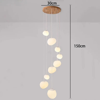 Lustre suspendu moderne Dimoree avec boules lumineuses en verre dépoli, idéal pour un escalier ou un salon élégant.